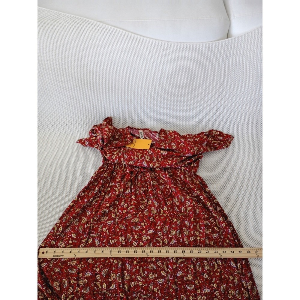 NWT Grecerelle Red Paisley Floral Maxi Dress V-Neck Short Sleeve Elastic Waist M - Picture 12 of 13